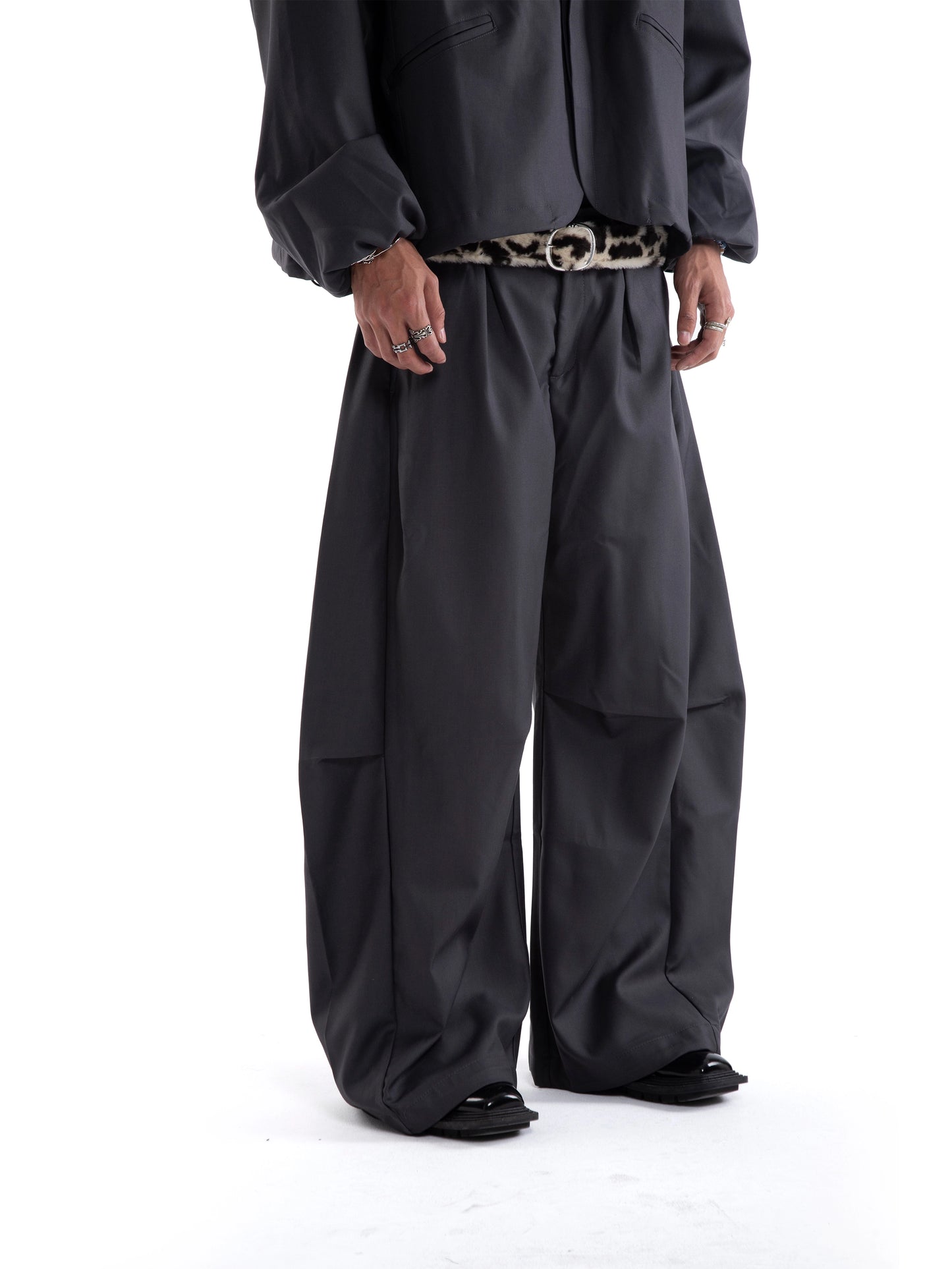 Asymmetrical Draped Adjustable Flare Wide Leg Trousers WN20646