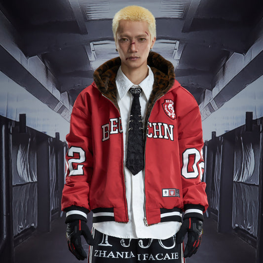 Reversible Jersey Style Leopard Fake Fur Hooded Jacket WN22846