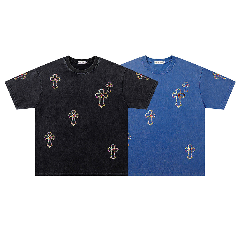 Washed Cross Print Heavyweight T-Shirt WN26828