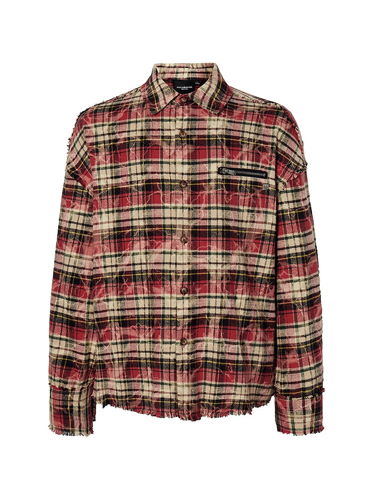Edge Plaid Design Print Long Sleeve Shirt WN17840