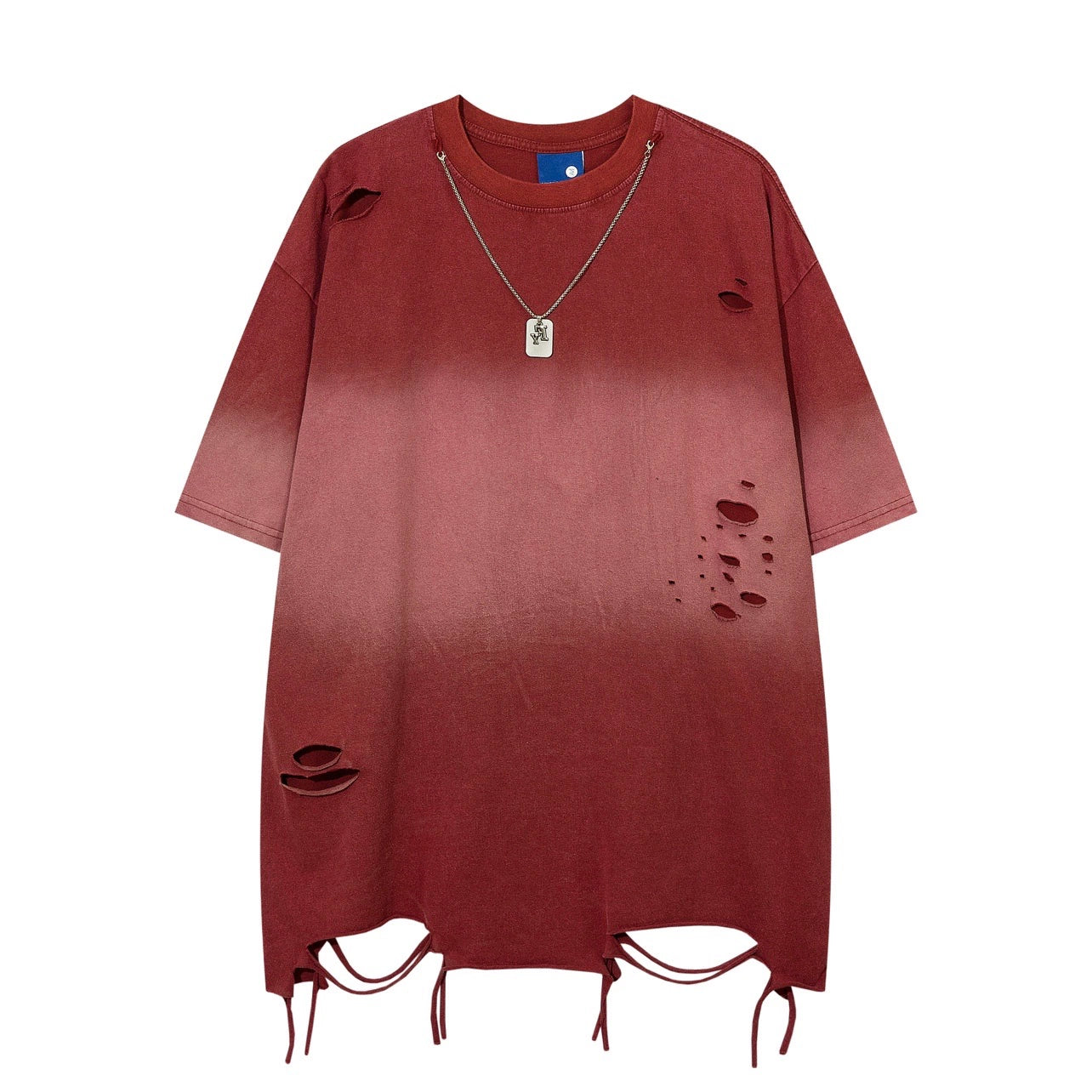 Washed Gradient Damage Oversize Short Sleeve T-Shirt WN5849