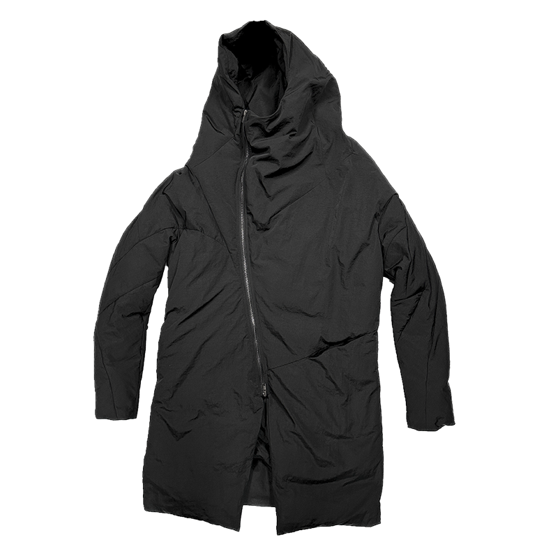 3D-Cut Fitted Hooded Mid-Length White Duck Down Jacket WN13823