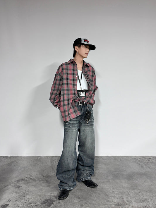 Plaid Oversize Long Sleeve Shirt WN22945