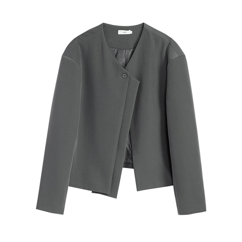 Single Button Collarless Short Tailored Jacket WN21546