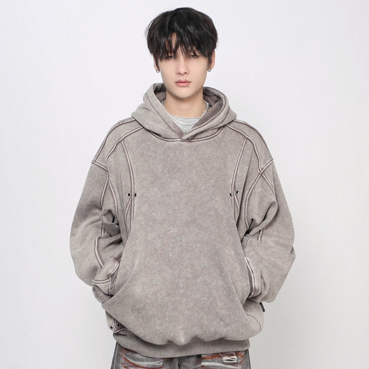 Washed Deconstructed Spliced Oversize Hoodie WN24463
