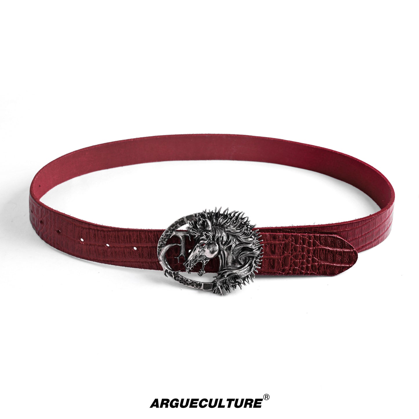 Crocodile Pattern Antique Horse Head Leather Belt WN23334