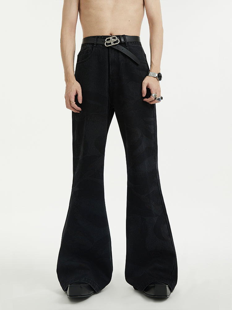 Snake Print Washed Flare Denim Jeans WN15442