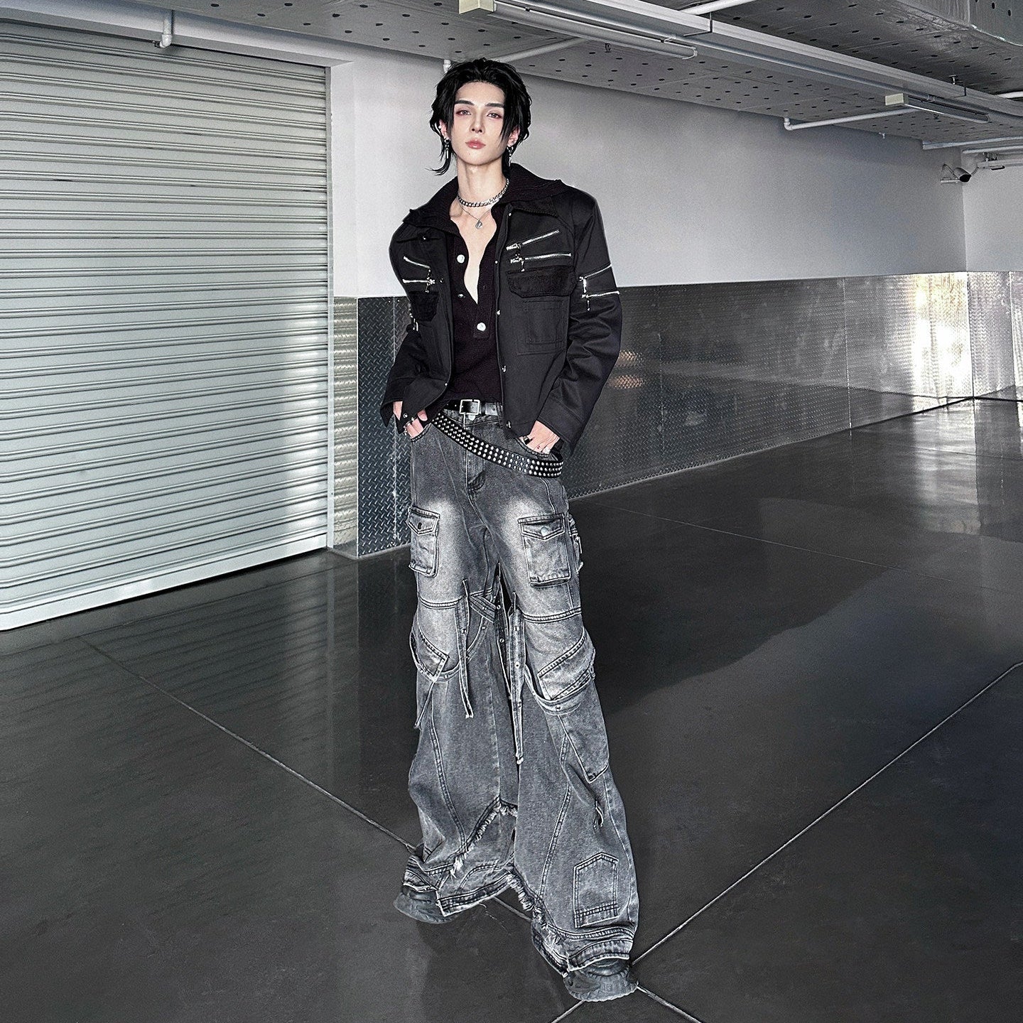 Wide Leg Multi-Pocket Denim Jeans WN25071