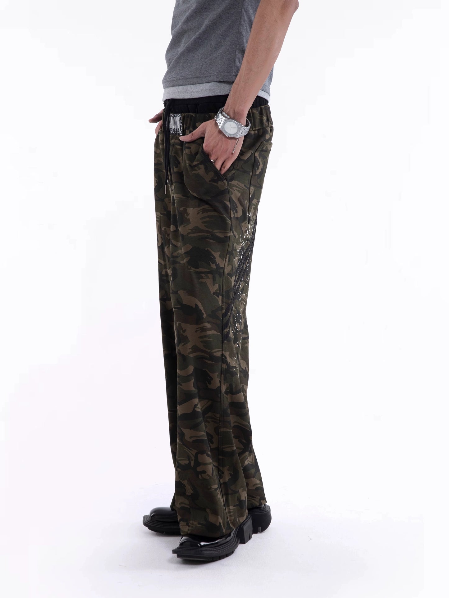 Camouflage Fake Layered Drawstring Pants WN20642