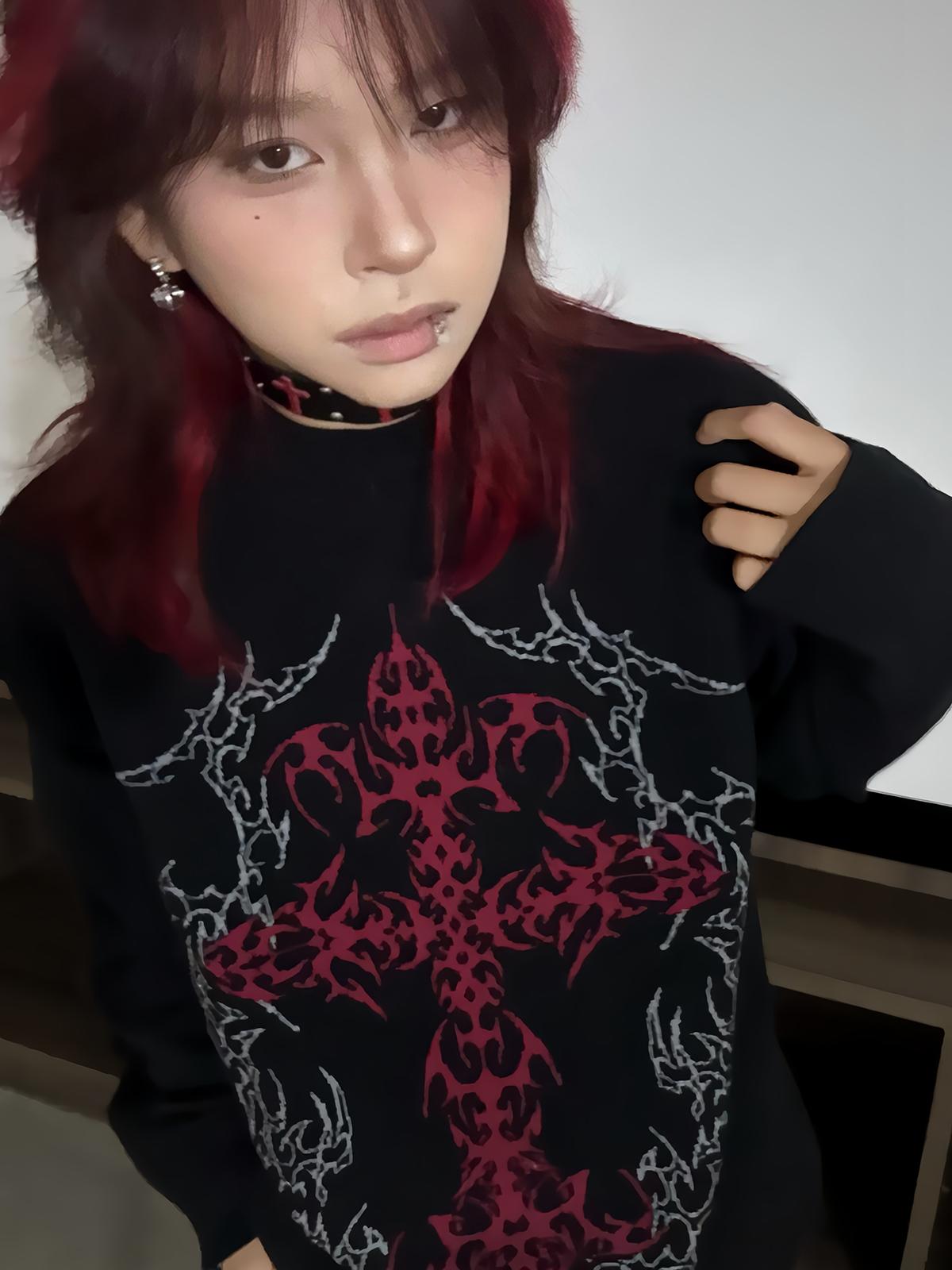 Oversize Gothic Design Knit Sweater WN15608