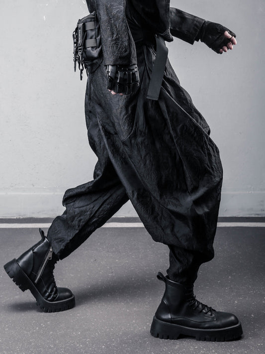 Rose Jacquard Wide Leg Drop Crotch Cropped Pants WN22512