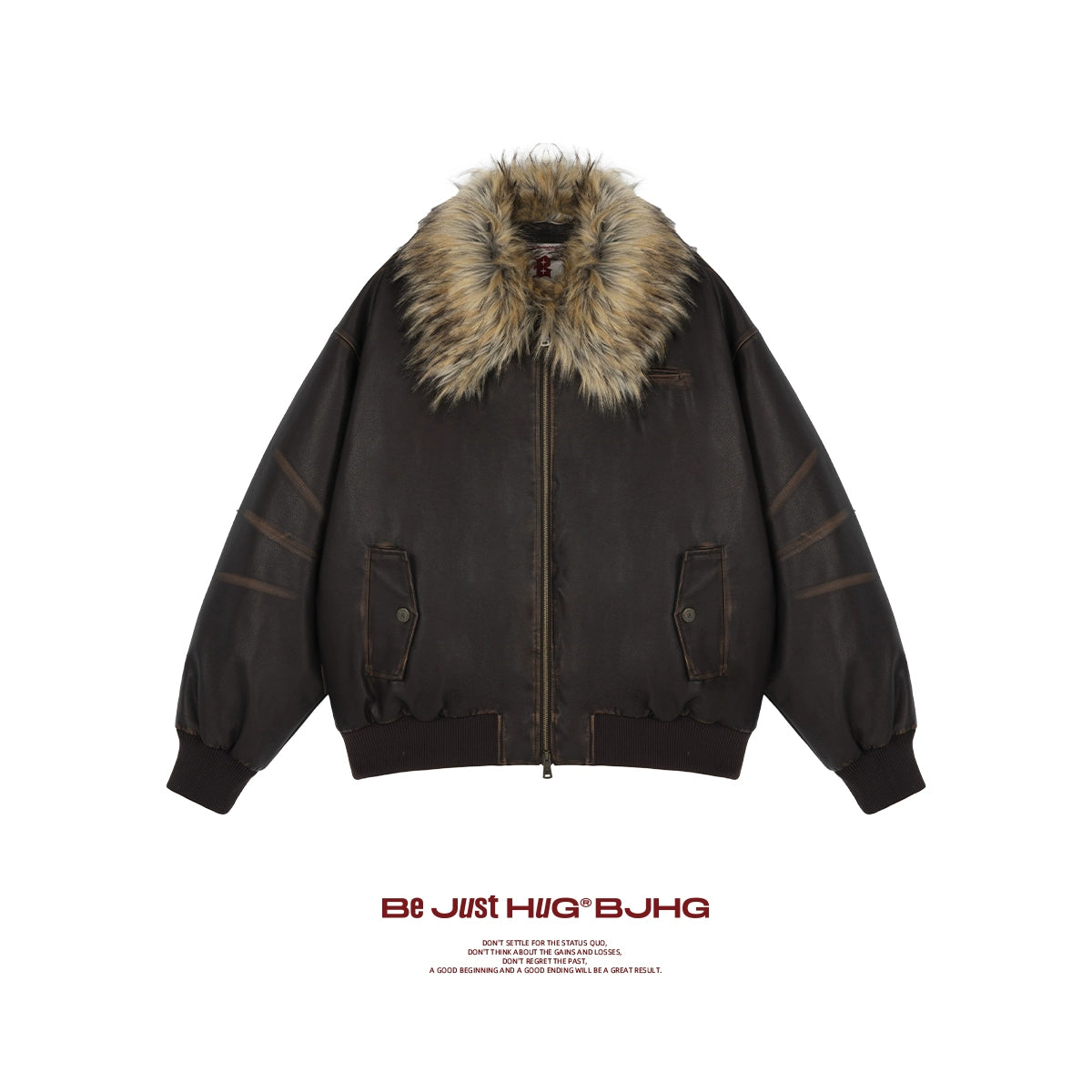 Detachable Fur Vintage PU Leather White Duck Down Jacket WN9814