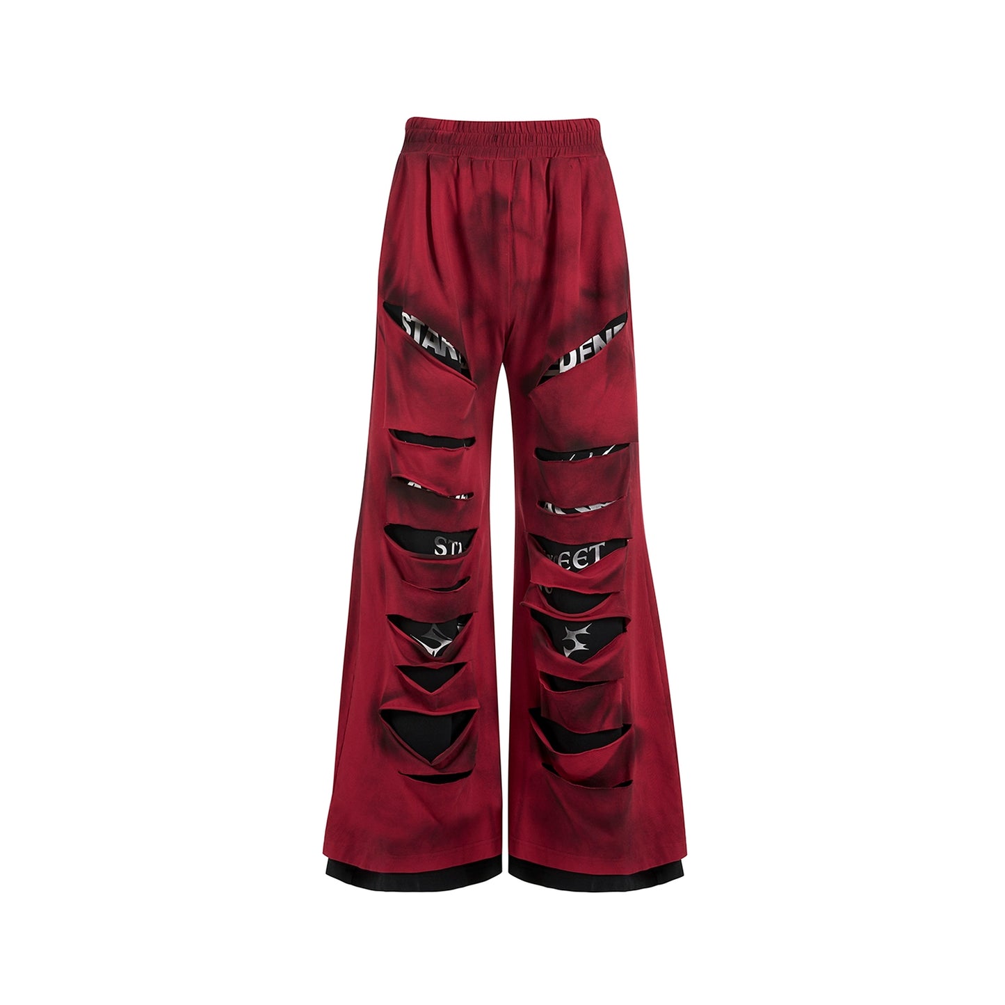 Fake Layered Ripped Spray Print Short Sleeve T-Shirt & Micro Flare Pants Setup WN16576