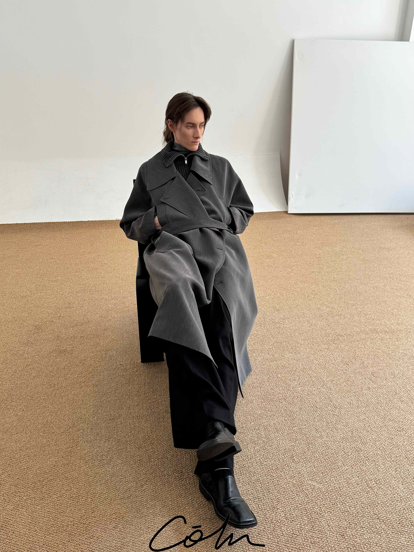 Wide Lapel Belted Long Trench Coat WN21609