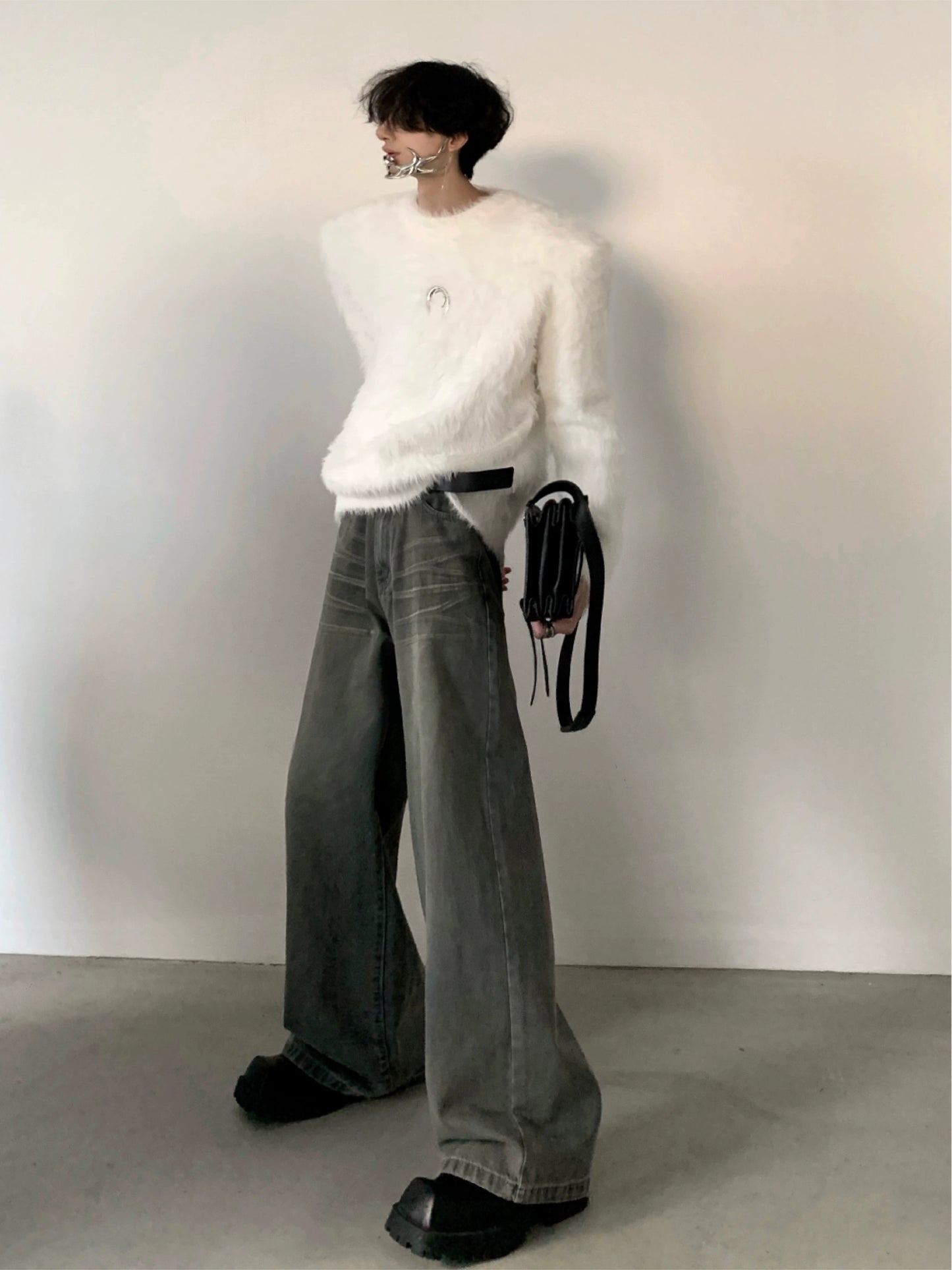 Washed Wide-Leg Straight Denim Jeans WN5945