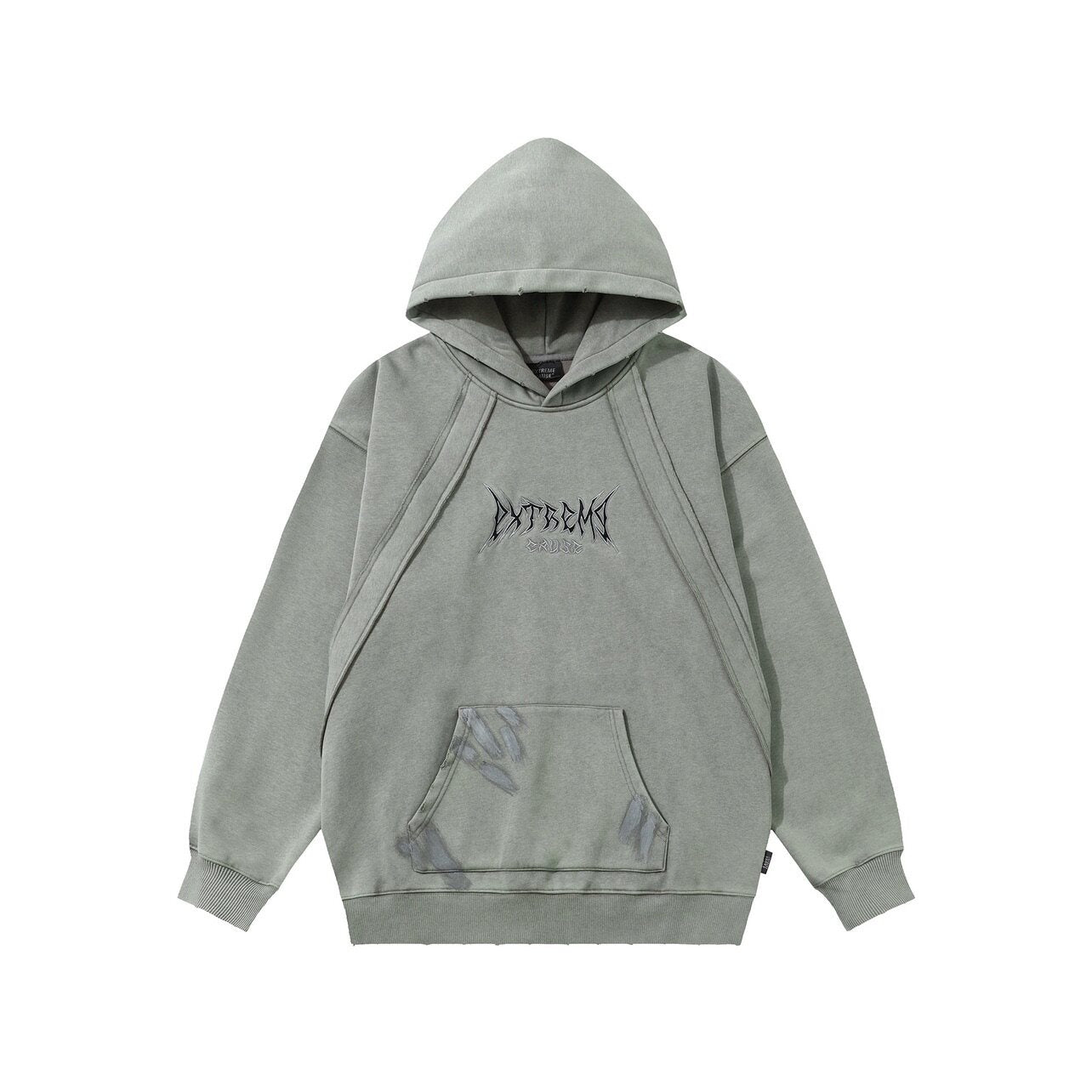Graphic Print Patchwork Washed Oversize Pullover Hoodie WN24423