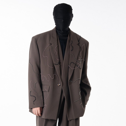 Studs Wave Design Tailored Jacket & Wide Pleats Trousers Setup WN23621