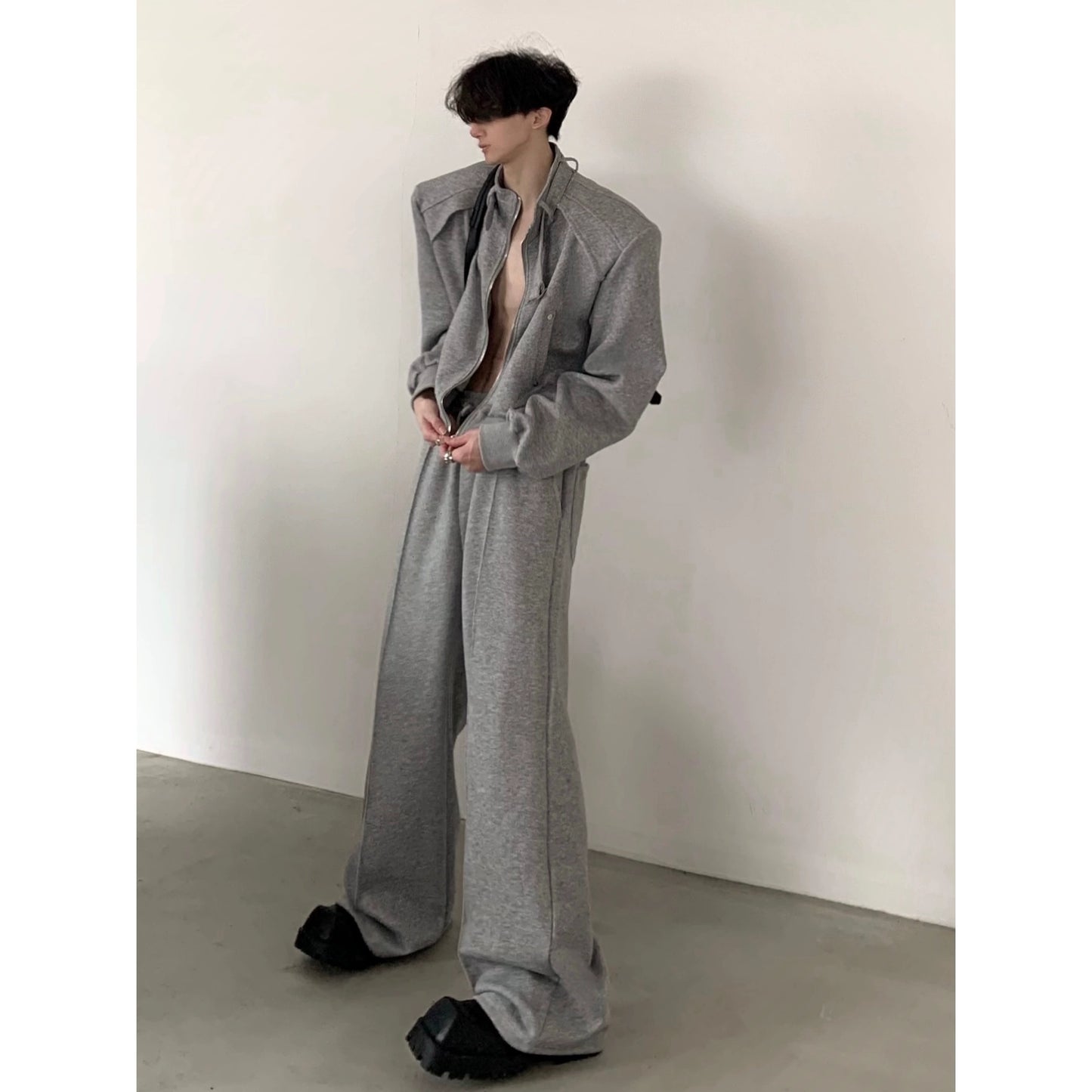 Sporty Casual Short Jacket & Wide-Leg Sporty Casual Sweatpants Setup WN5953