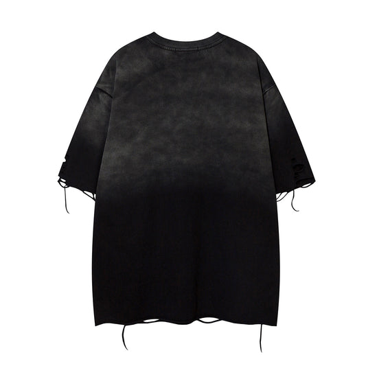 Washed Graphic Art Print Damage Short Sleeve T-Shirt WN25776