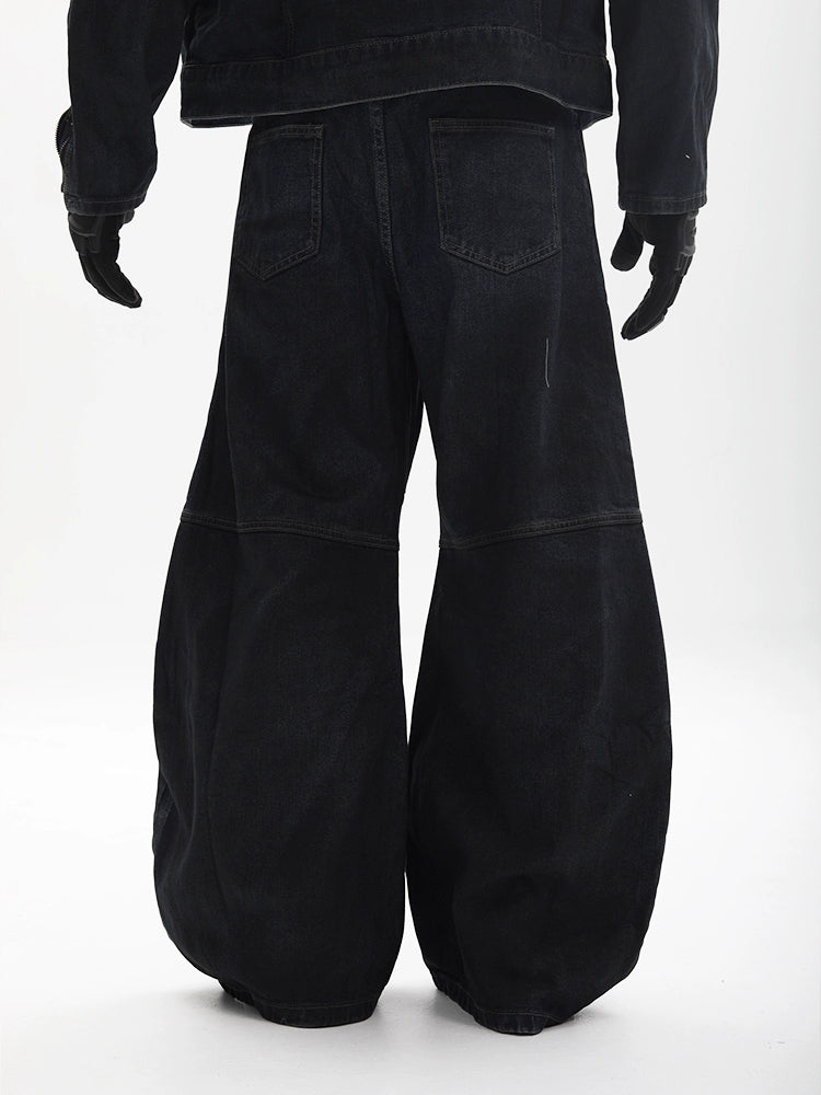 Mix Graphic Wide Leg Denim Jeans WN18691