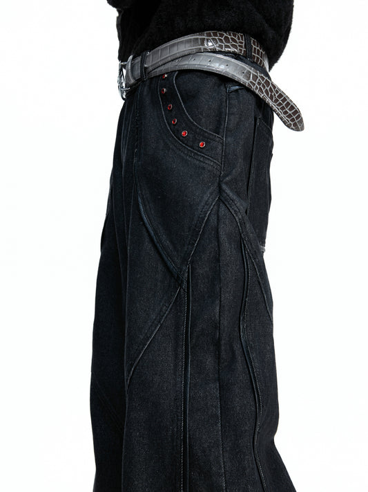 Diamond Distressed Washed Bootcut Denim Jeans WN22665