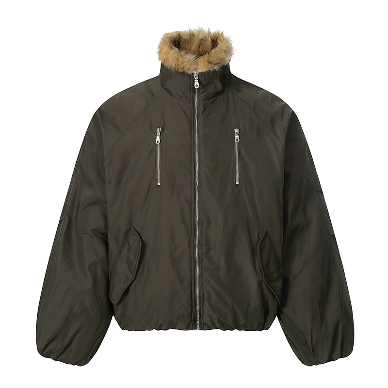 Fake Fur-Collar Pockets Design Thick Zipper Jacket WN22091