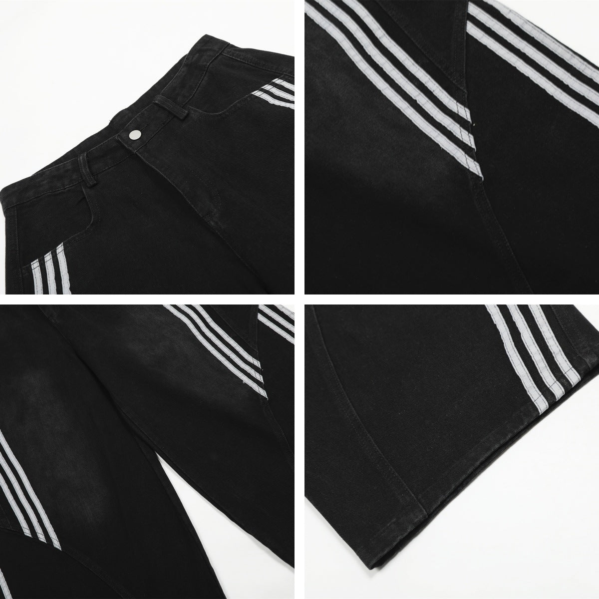 Stripe Curved-Cut Denim Jeans WN15056