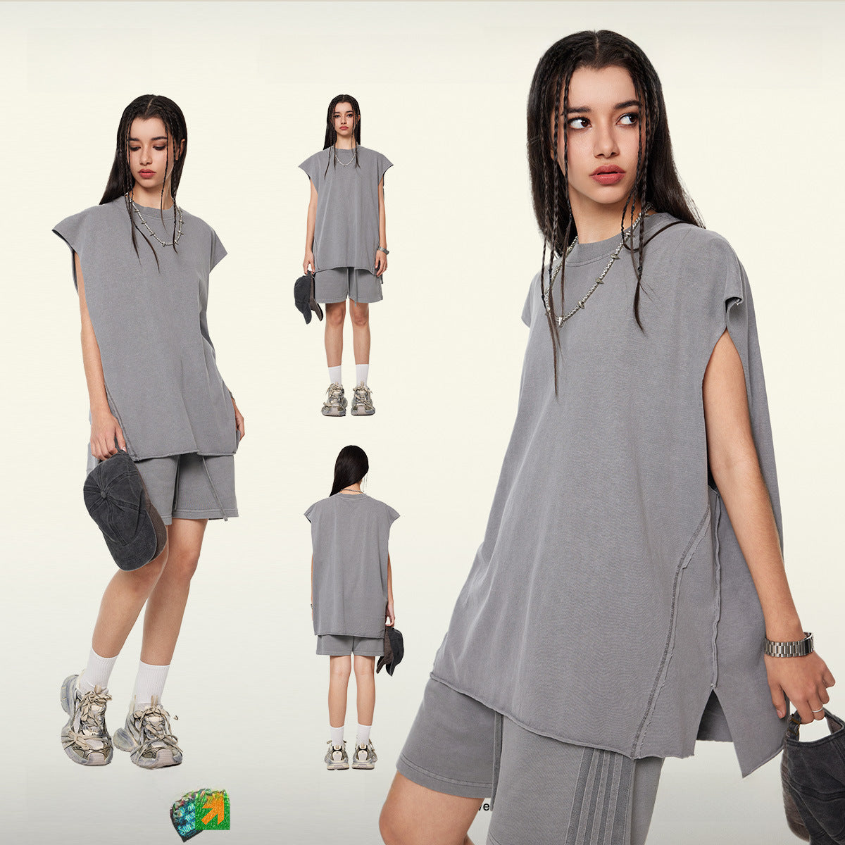 Washed Oversize Sleeveless T-Shirt WN6069