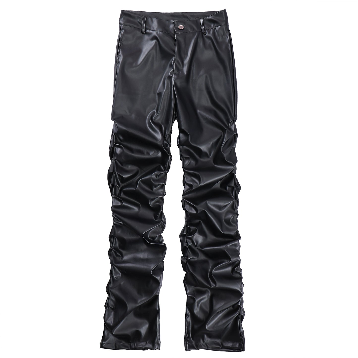 Wrinkle Stacked Glossy PU Leather Wide Leg Pants WN18123