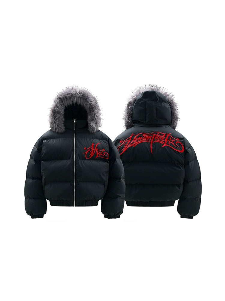 Detachable Hooded Embroidered Fake Fur-Collar Padded Jacket WN22208