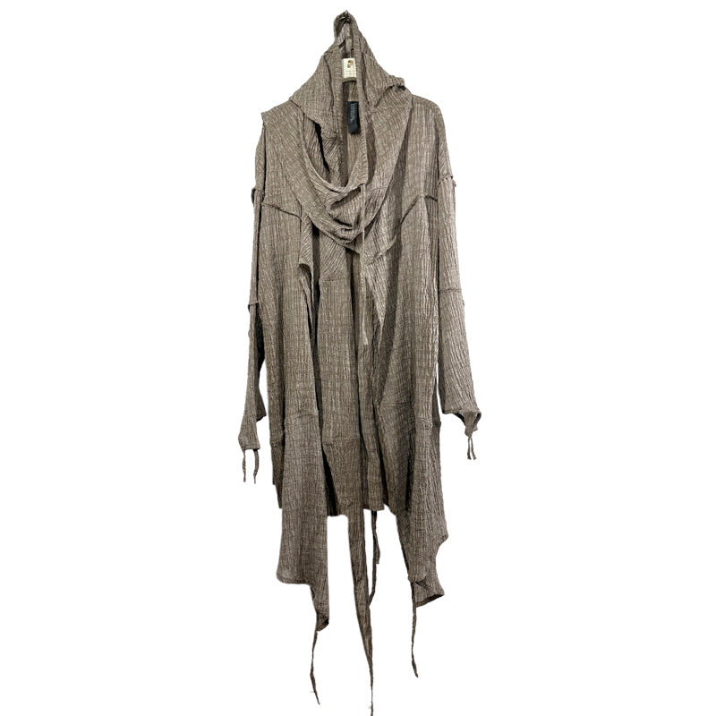Linen Washed Drape Hooded Long Sleeve Shirt Jacket WN14000