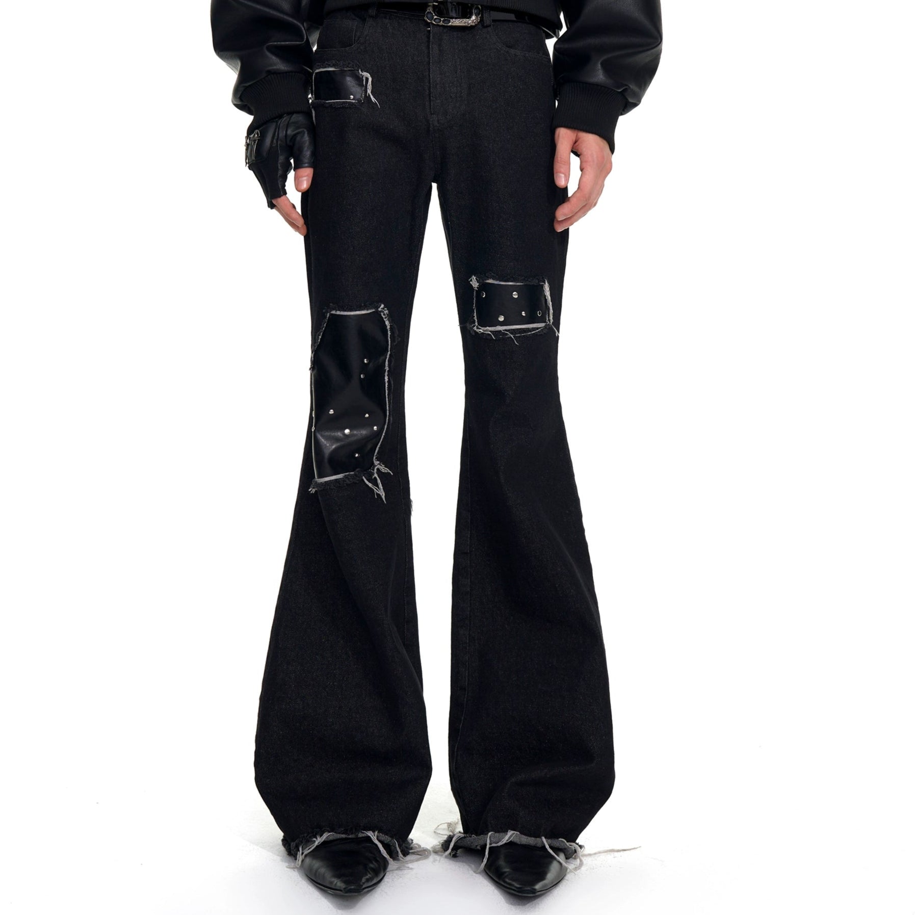 black flare denim V系 お兄系 Studs Mix Fringe Flare Denim Jeans WN20943 – WONDER NOAH