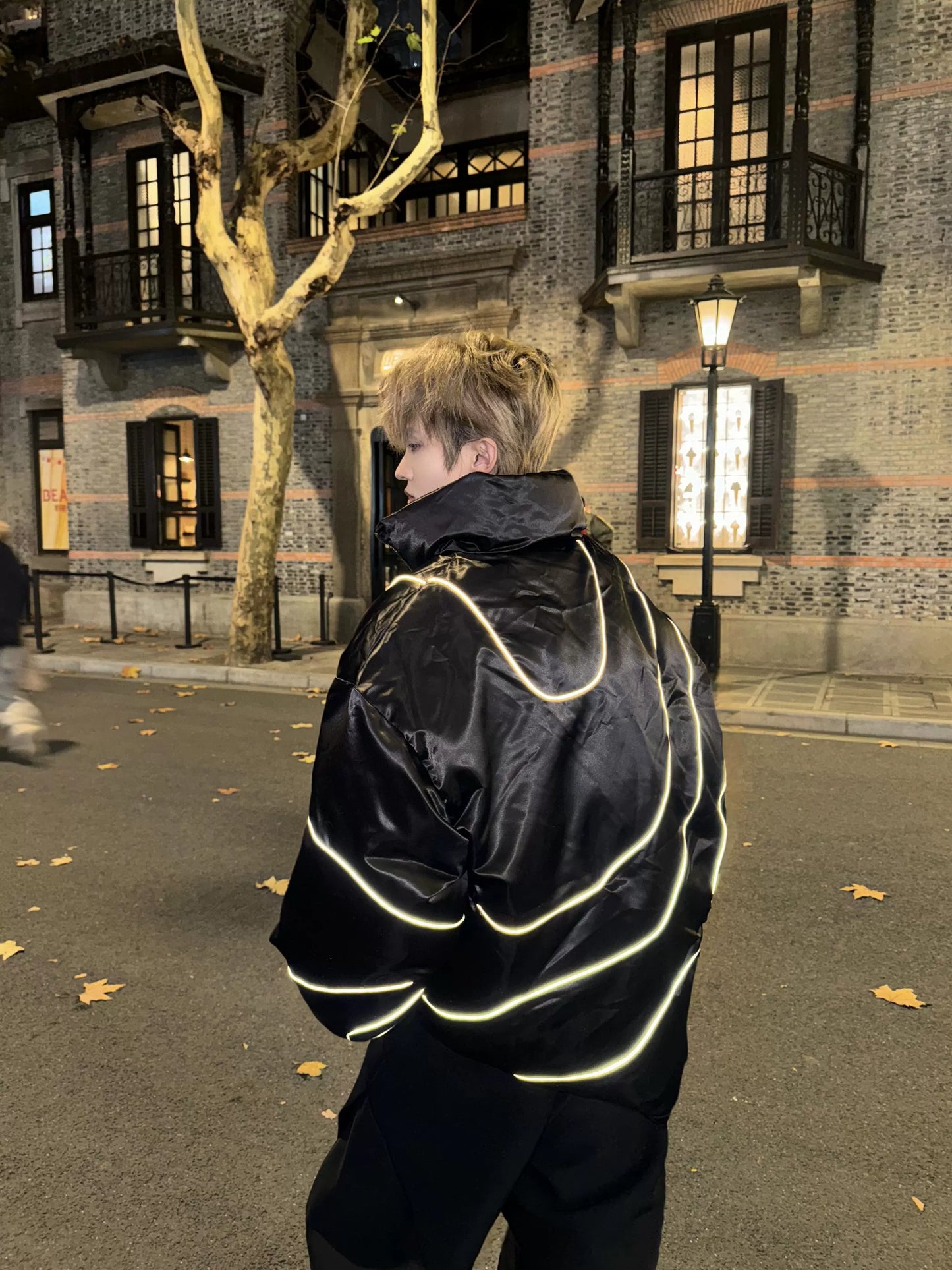 Reflective Stripe Glossy Puffer Jacket WN20726