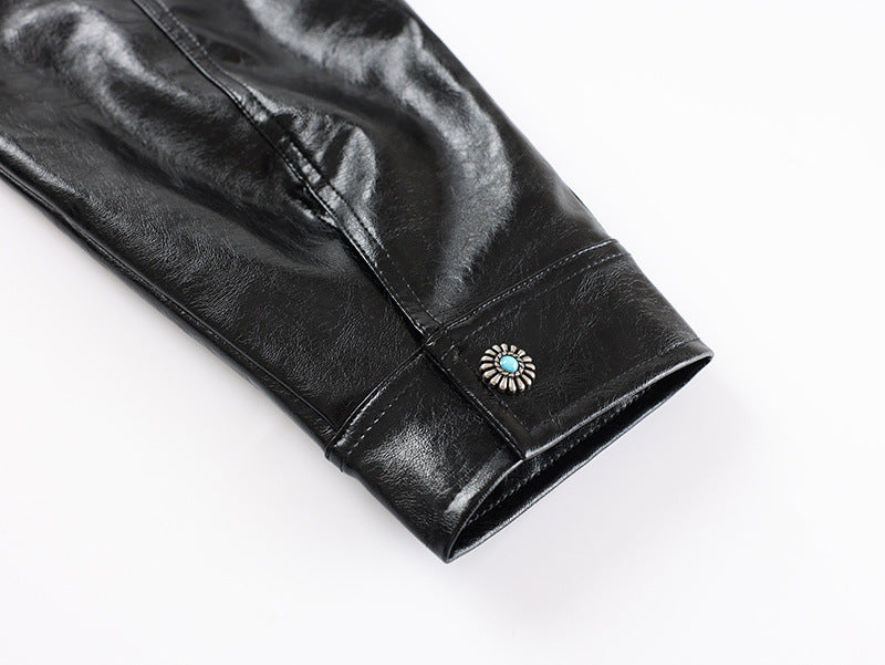 Shiny Zip-Up PU Leather Jacket WN23071