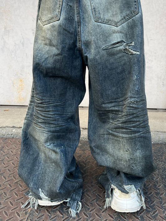 Ripped Wide Leg Denim Jeans WN24042
