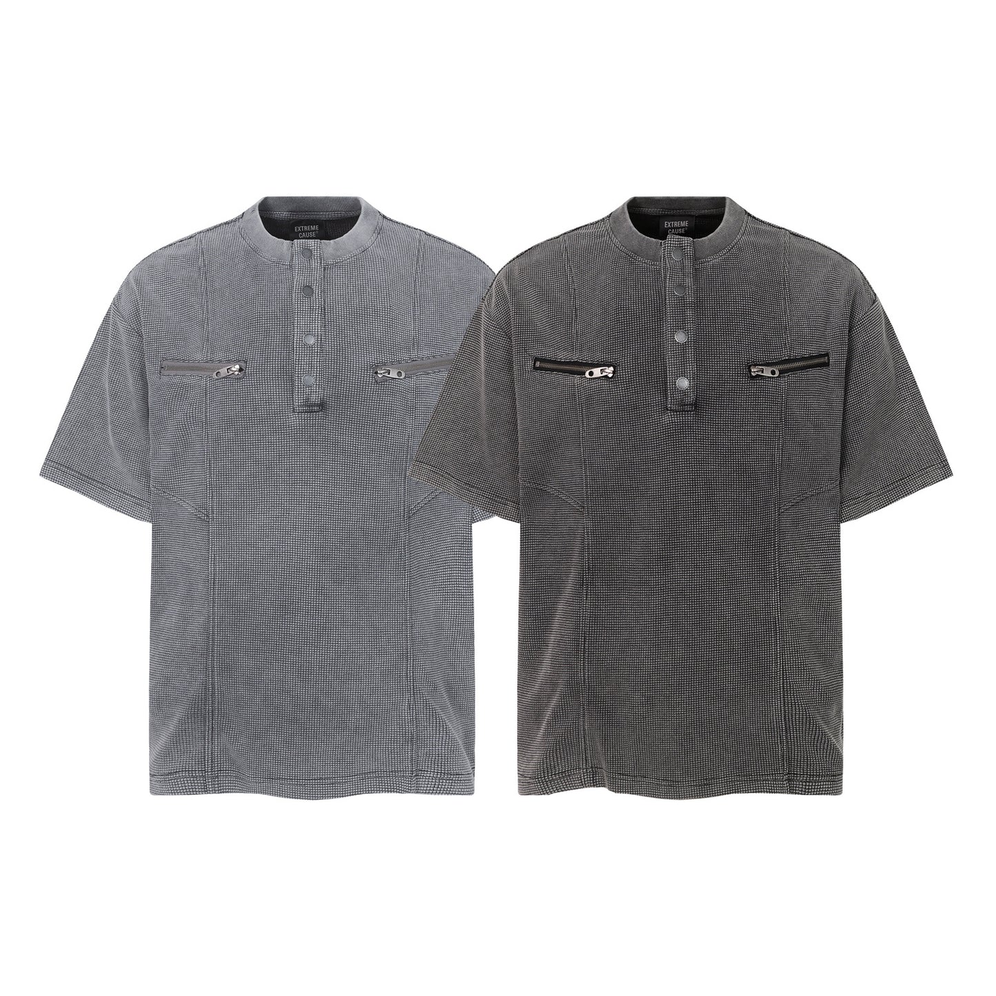 Waffle Henley Zipper Oversize Short Sleeve T-Shirt WN26900