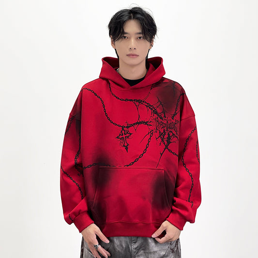 Subculture Cross Chain Print Tie-Dye Pullover Hoodie WN24256