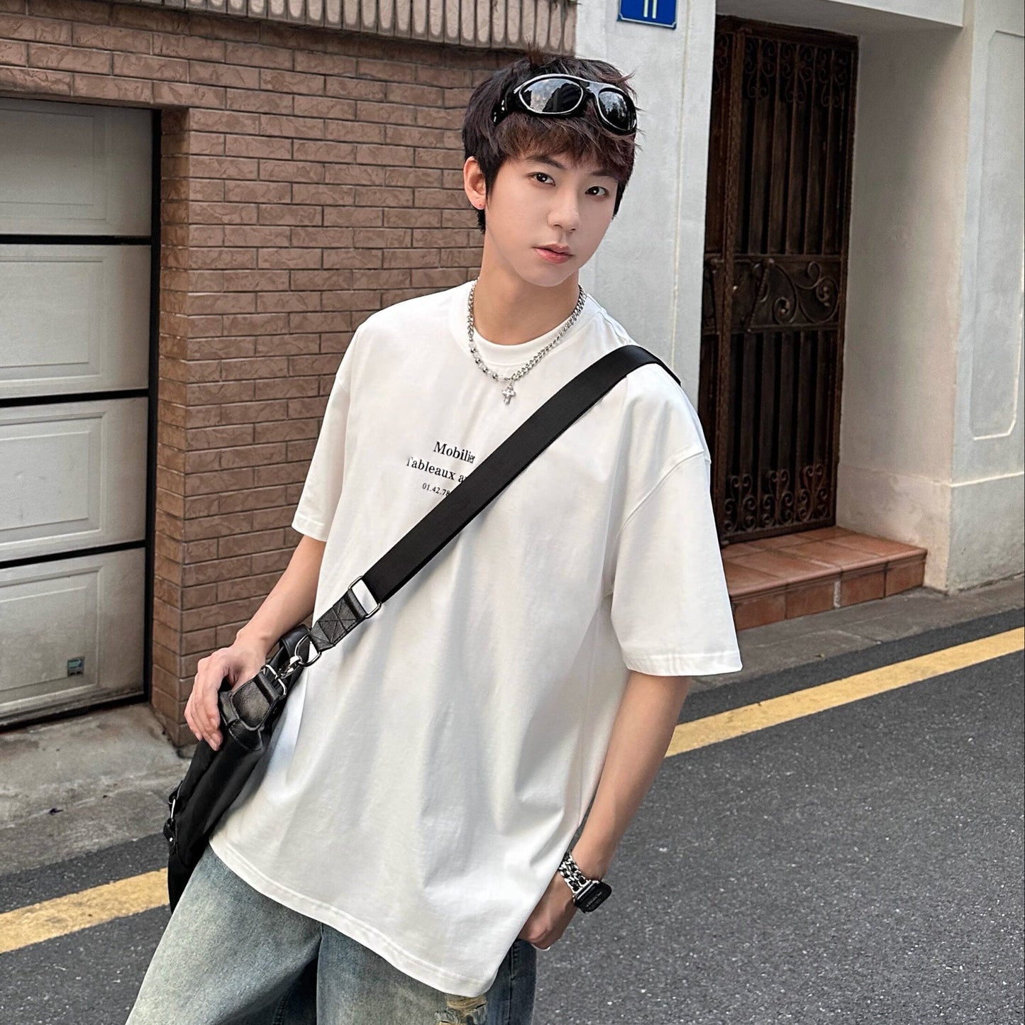 Small Neck Letter Print Oversize Short Sleeve T-Shirt WN25272