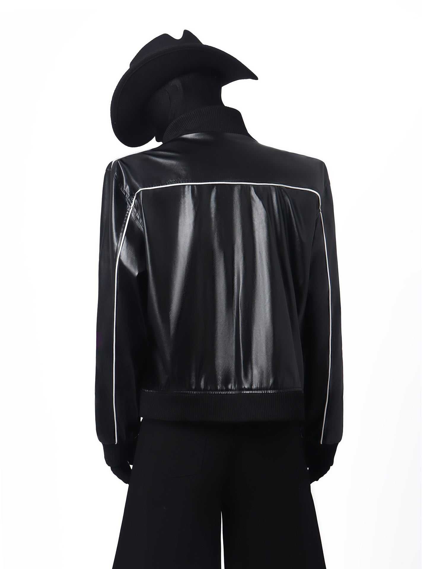 Contrast Line PU Leather Short Jacket WN23676