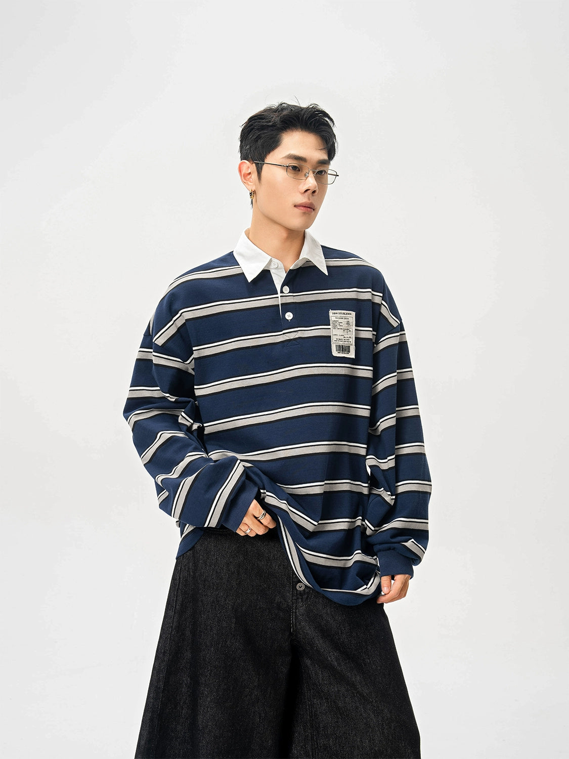 Colorblock Stripe Long Sleeve Polo Shirt WN20865