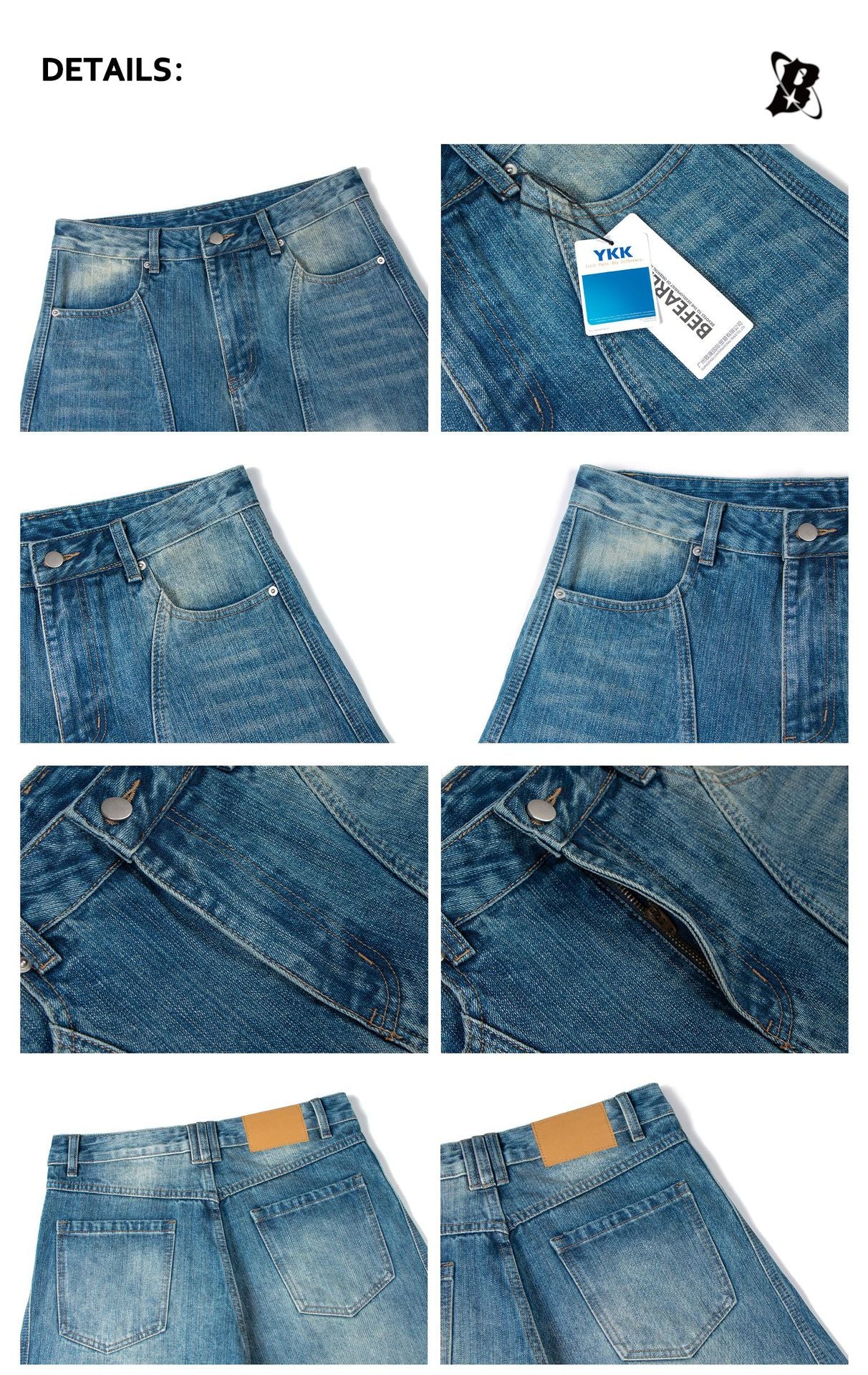 Washed Panel Wide Leg Denim Jeans WN26274