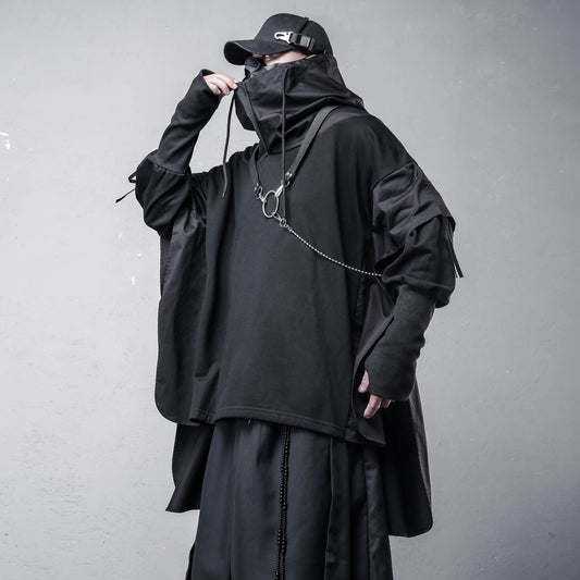 Cape Design Asymmetric Cut Hoodie WN22473