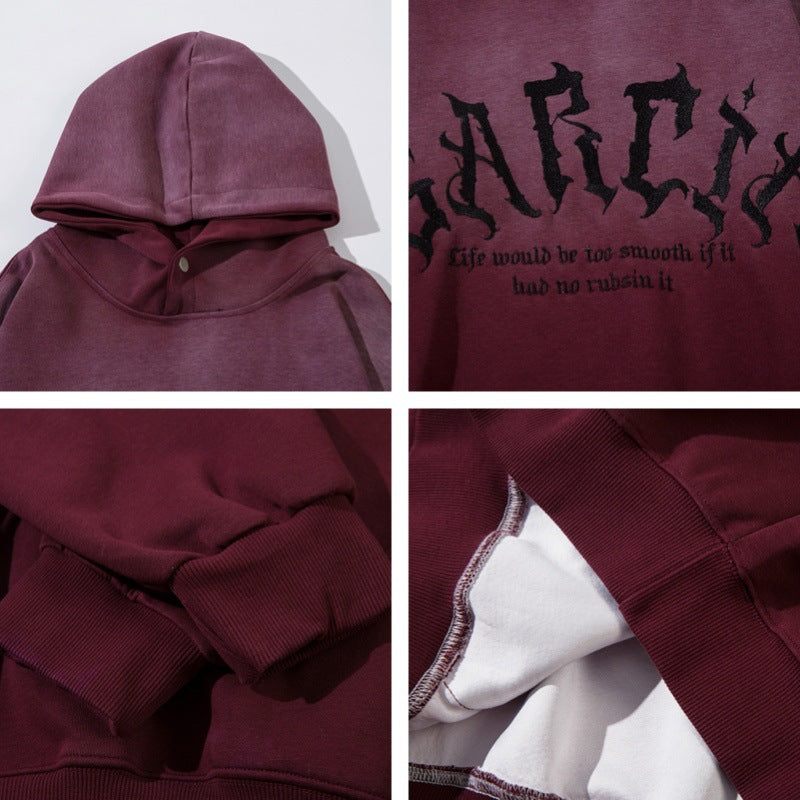 Gradient Letter Embroidery Washed Oversize Pullover Hoodie WN11175