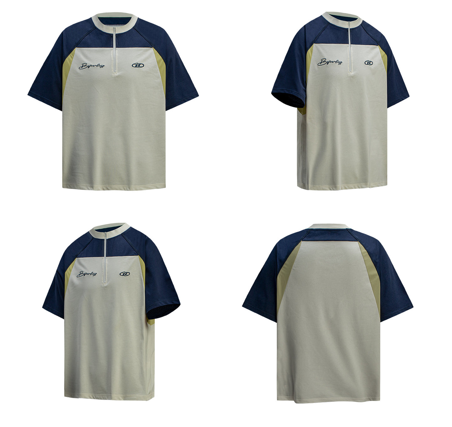 Color-Block Half-Zip Quick-Dry Oversize Short Sleeve T-Shirt WN26333