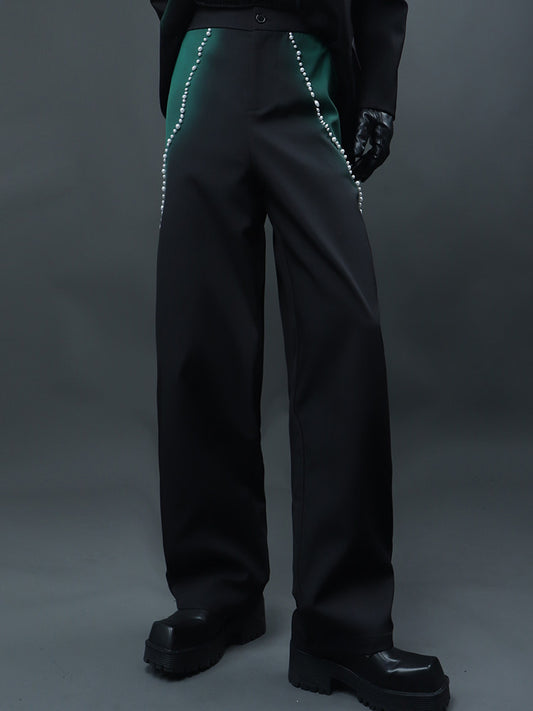 Rhinestone Line Tailored Jacket & Wide Leg Pants Setup WN23731