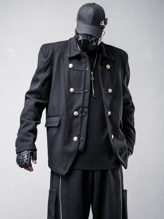 Tweed Metal Button Shoulder-Pad Short Jacket WN22570