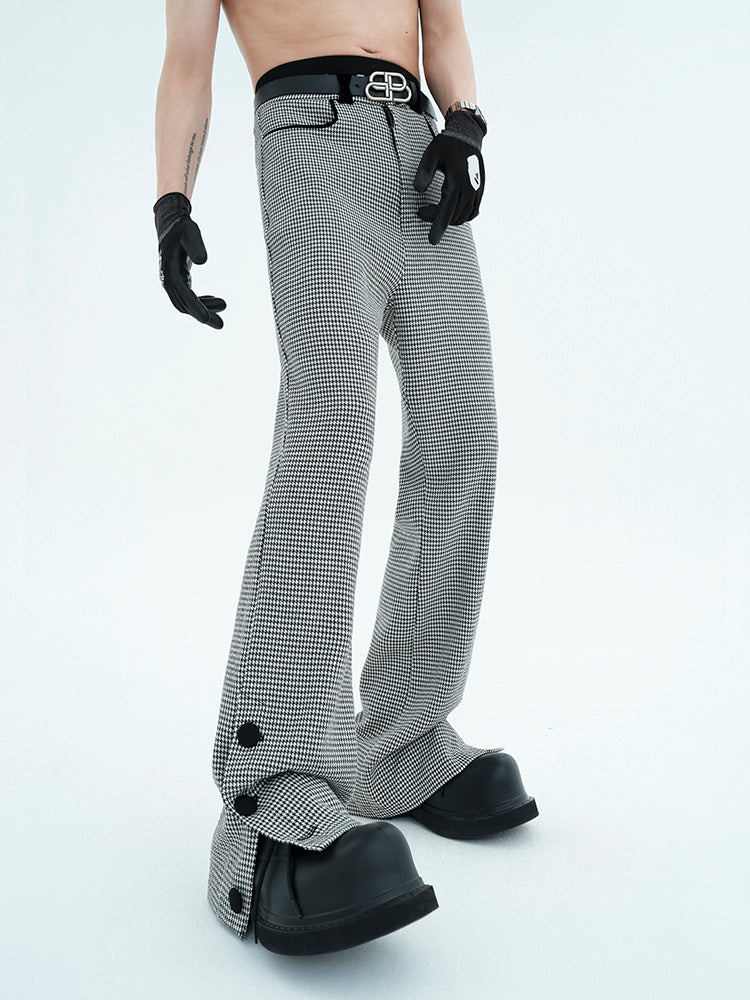 Houndstooth Side Slit Flare Trousers WN15455