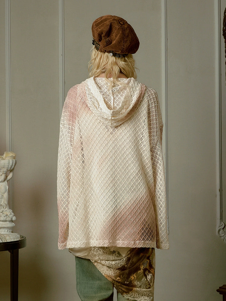 Mesh Hollow Spray Print Knit Hoodie WN17816