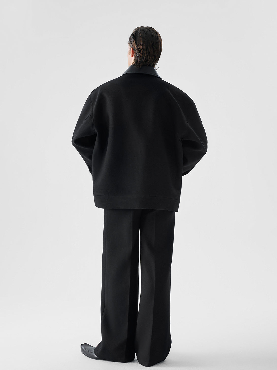 PU Leather Collar Wool Blend Zipper Jacket WN15185