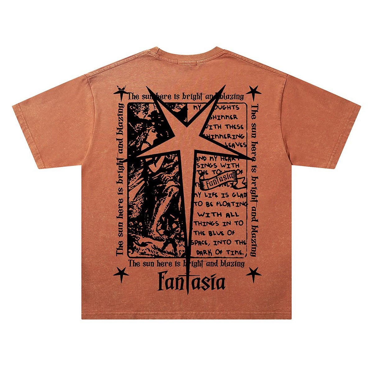 Washed Portrait Starburst Print Oversize Short Sleeve T-Shirt WN26867